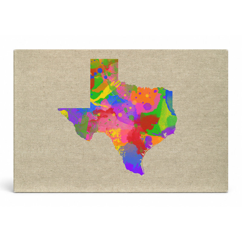 Texas State Map Splash - art mural sur toile paysage, 20" W x 16" H
