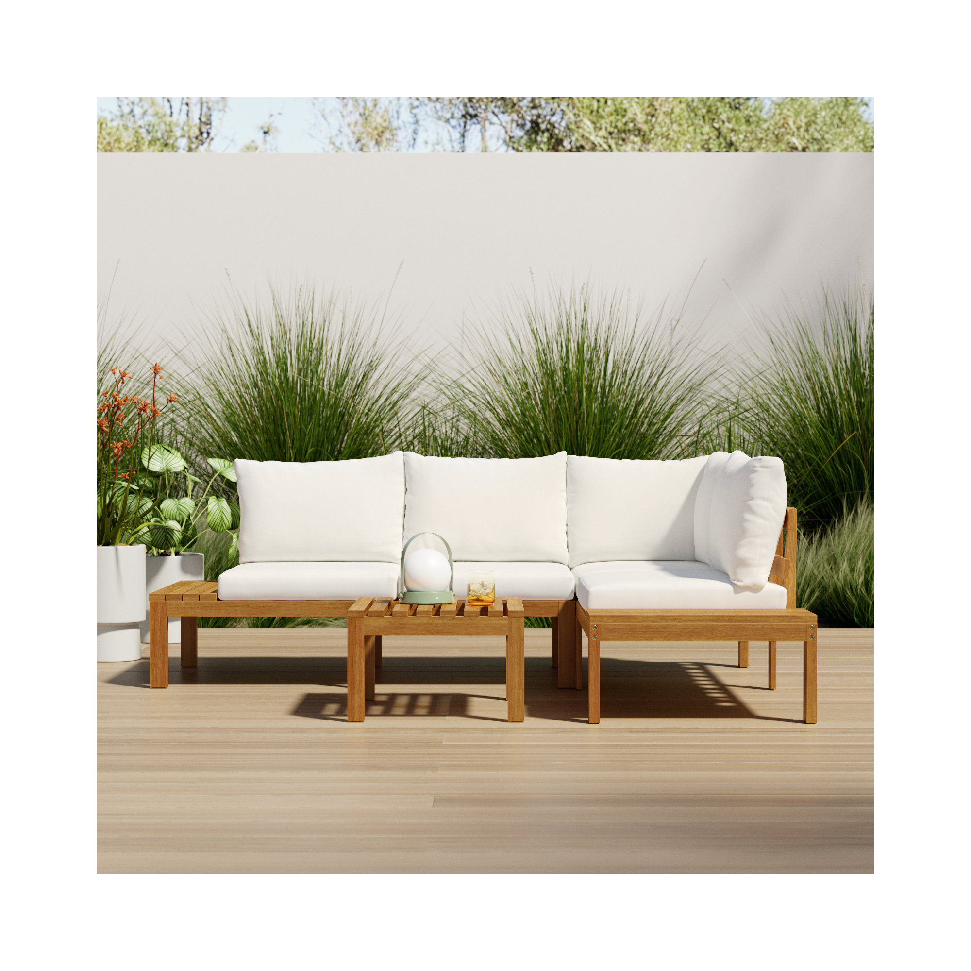 Tempo Eucalyptus 3 Piece Sectional Set, White Performance