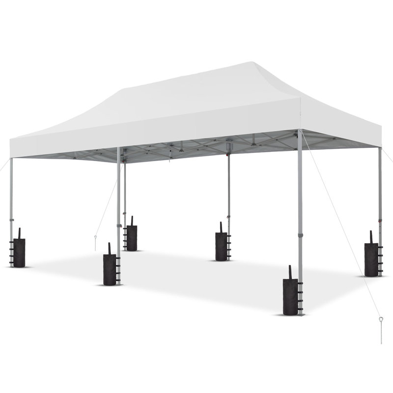 10X20 Pop-Up Canopy Tent With 3 Adjustable Heights, Outdoor Gazebo Canopy Tent, Patio Event Tents With Sandbags And Wheel Carrying Bag For Camping, Parties,Outdoor Events-White