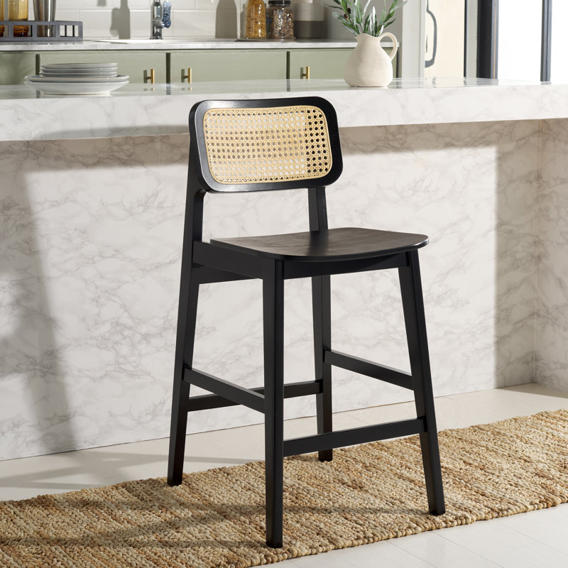 Luz Cane Counter Stool, Black/Natural