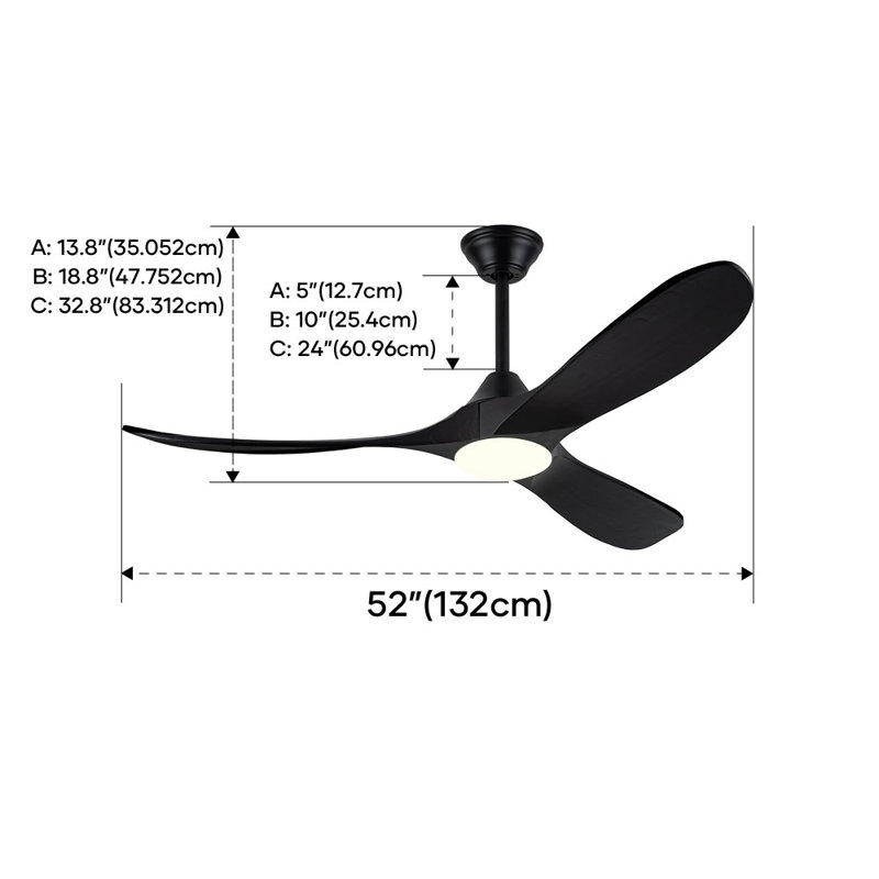 Ceiling Fan with LED Lights, 132cm, Black