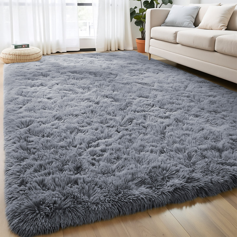 Machine Tufted High Pile Shag Area Rug(Ultra Soft & Fluffy), Grey, Rectangle 80 x 150 cm