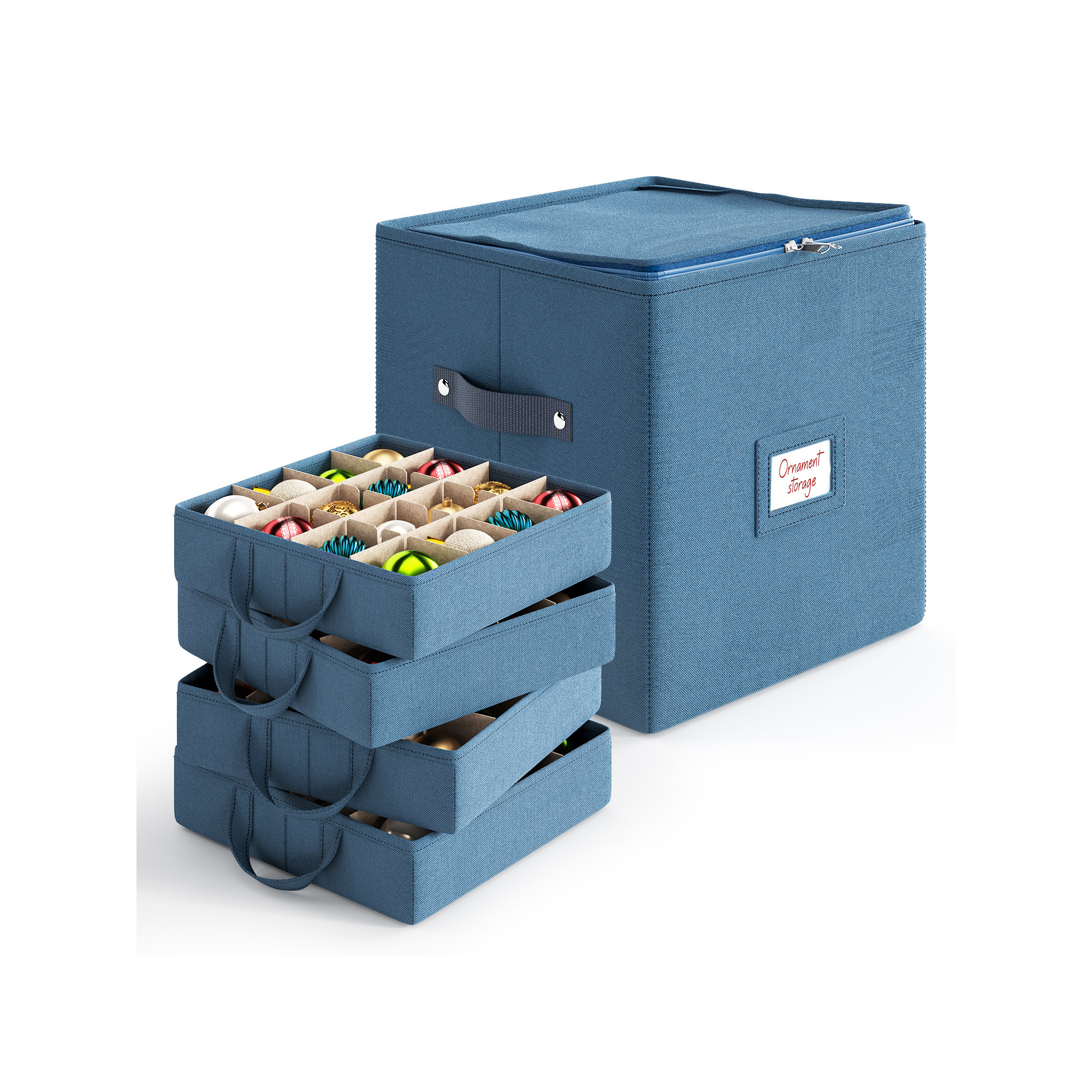 The Holiday Aisle Christmas Ornament Storage Box With Adjustable Dividers, 13" H x 13" W x 13" D