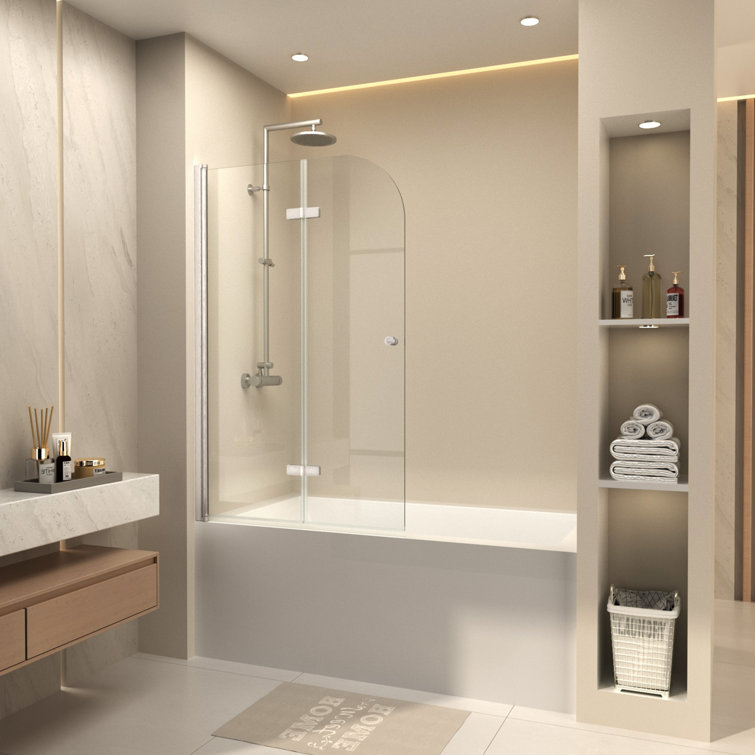 35'' - W x 55'' H Pivot Door Frameless Tempered Glass Tub Door with Easy Clean Coating