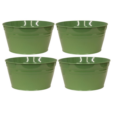 Enameled Galvanized Steel Planter. Set Of F, Sage