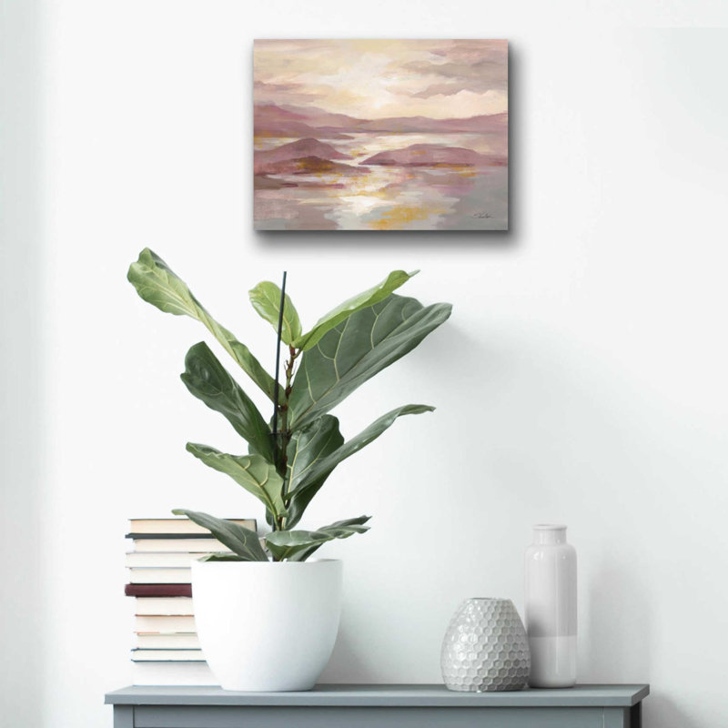 «Pink and Gold Landscape» par Silvia Vassileva, art mural en verre acrylique, H 12 po x l 16 po x P 0,13 po