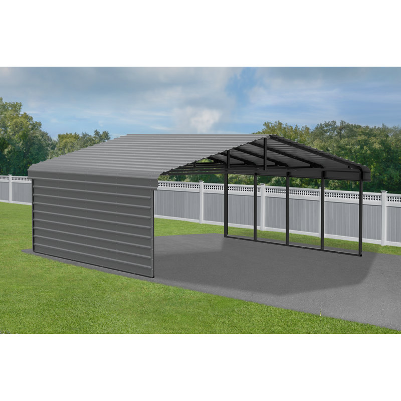 Charcoal 20' x 20' Steel Carport Kit with Enclosure