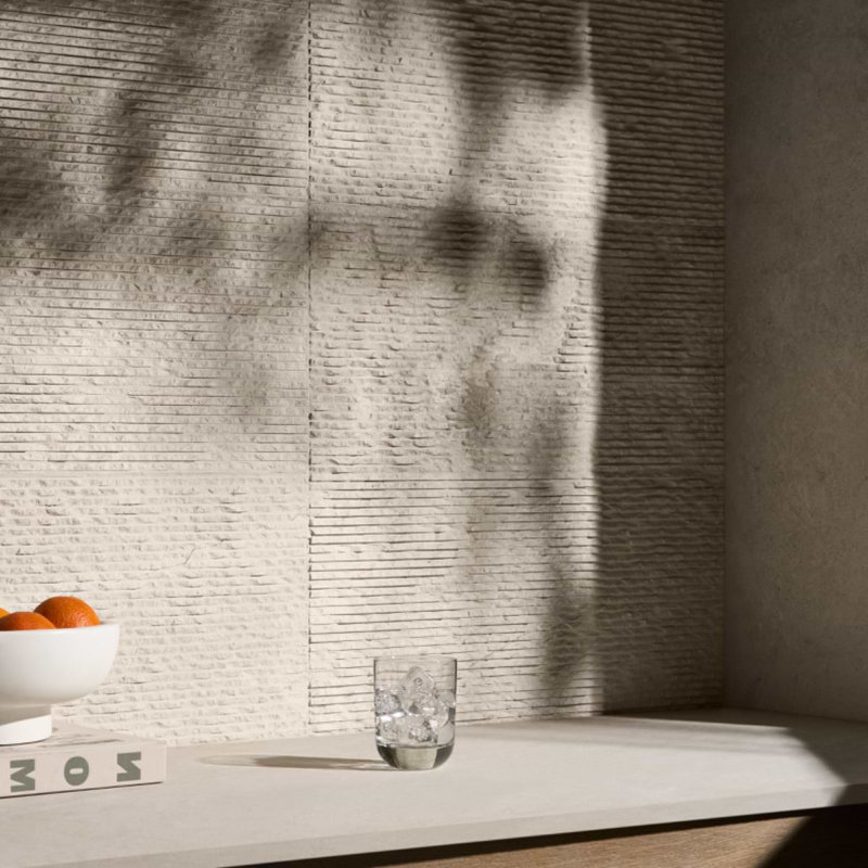 Rakestone 12x24 3D Honed Limestone Stone Tile, Bianco Ice White, Marble, Split Textured