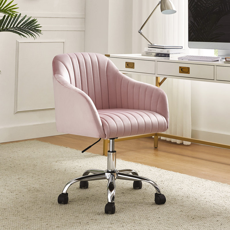 Chaise de travail moderne en velours avec dossier capitonné Vernese, Rose