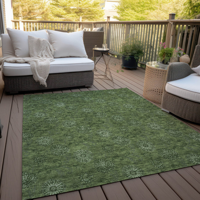 Tapis intérieur / extérieur en polyester Malchow, Rectangle de 10 pi x 14 pi