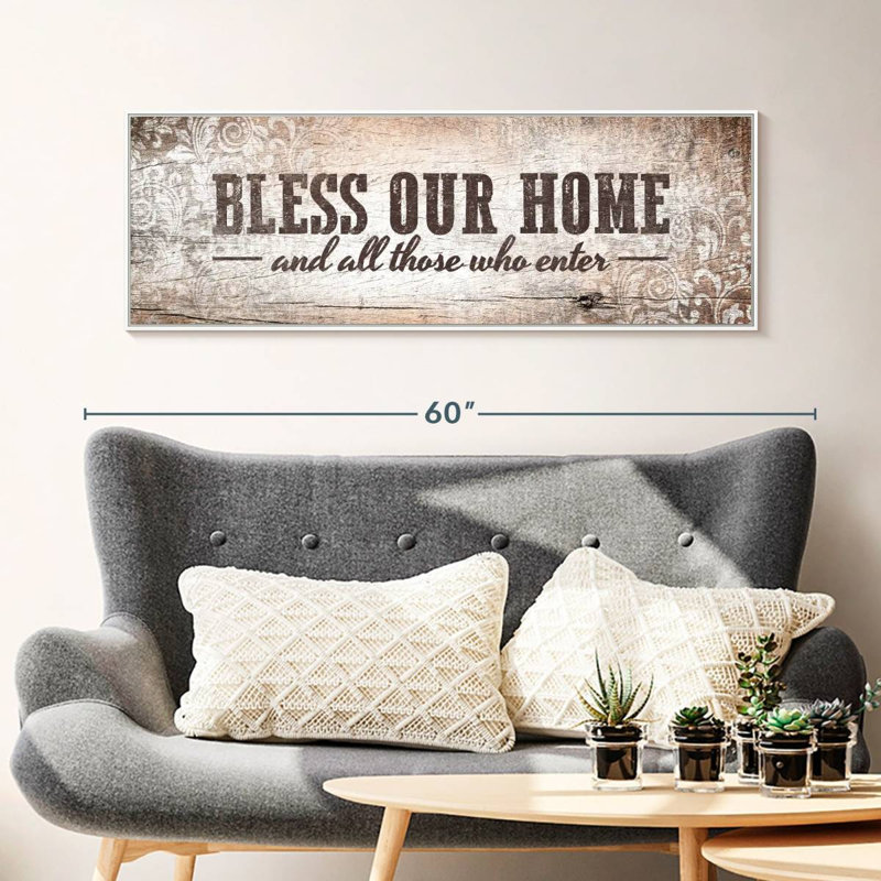 Plaque murale «Bless Our Home», 46 po x 16 po, Cadre flottant blanc