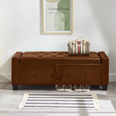 Banc avec repose-pieds 48 po avec rangement, banc pour chambre à coucher, salon, couloir, repose-pieds rembourré en similicuir capitonné