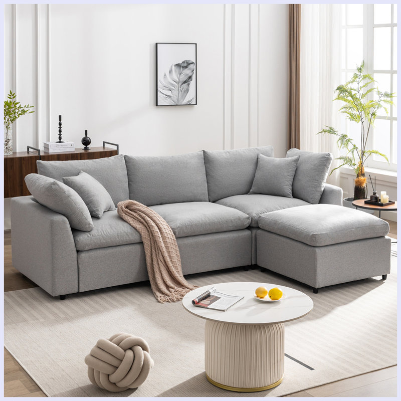 Modern L Shaped Upholstery Convertible Couch with Reversible Chaise, Light Gray Polyester