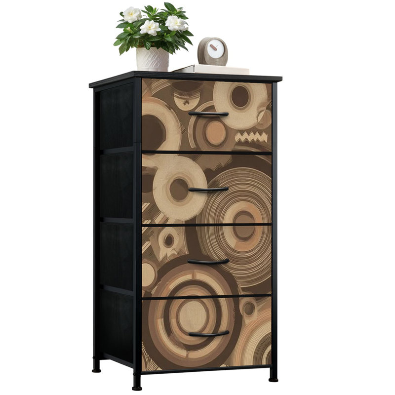 Commode 4 tiroirs à rangement vertical de style rétro géométrique avec tiroirs en bois