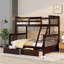 Platform Bunk Bed Twin-over-Full Sleeper with Under-Bed Storage Drawers, Solid Wood, Brown Finish