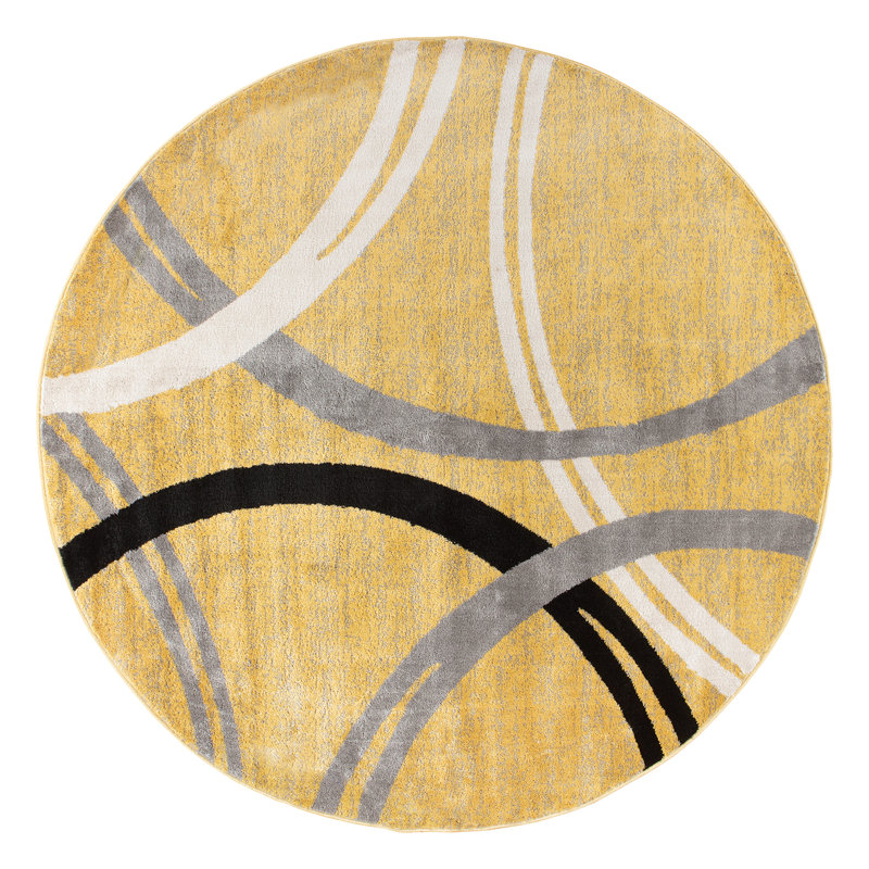 Andreina Abstract Yellow/Black/Gray Area Rug, Round 6'9"