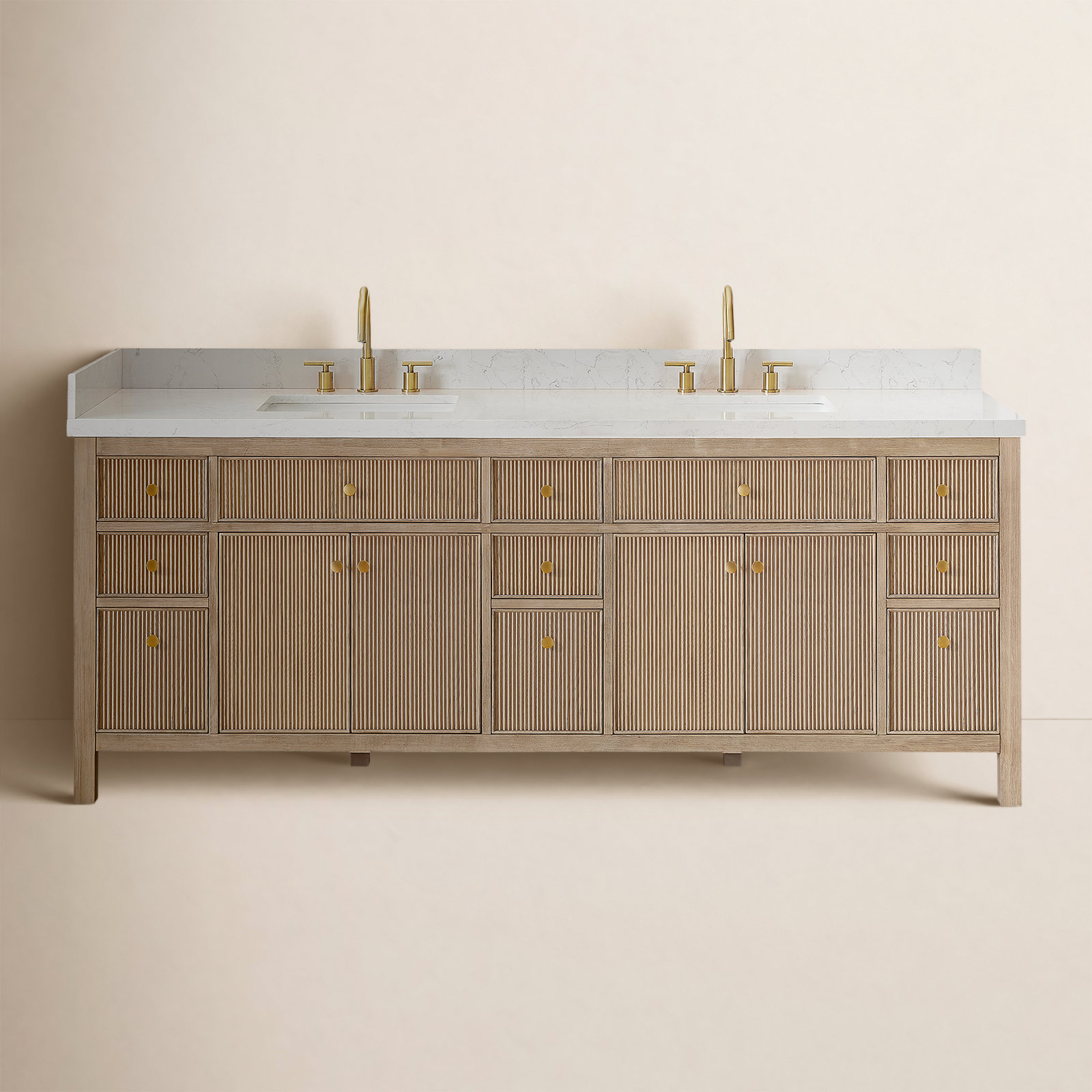 Lala 84" Double Bathroom Vanity, Nature Oak