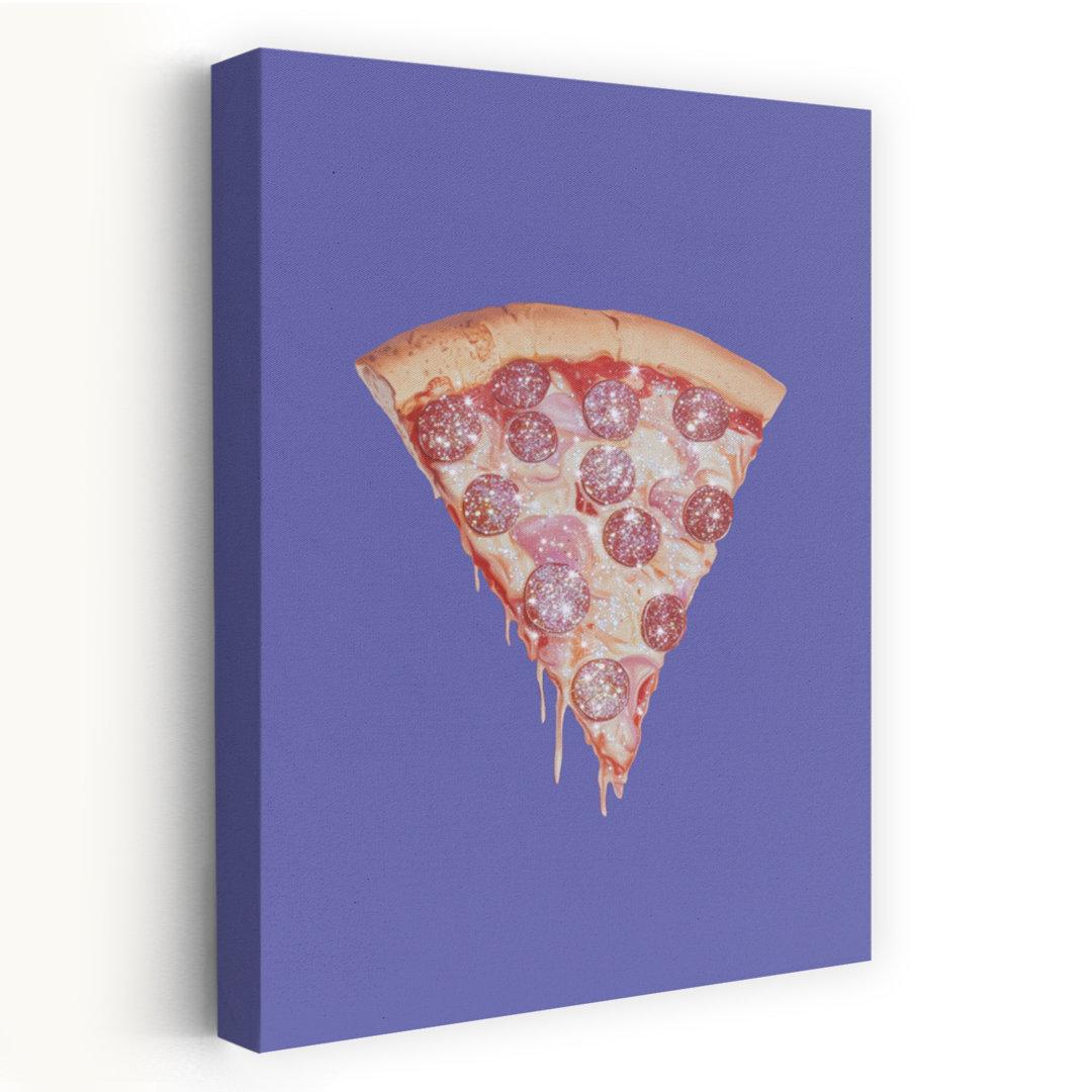 Pepperoni Pizza Slice with Glitter Toppings Abstract Contemporary Wall Art Print