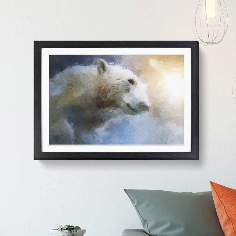 Mystical Polar Bear in Abstract - Picture Frame Painting Print, Black Framed, 27cm H x 36cm W x 2cm D