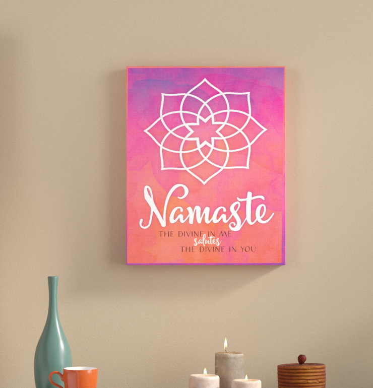 «Namaste Mandala», reproduction d'art textuel sur toile, H 30 po x l 24 po x P 1,5 po, Toile