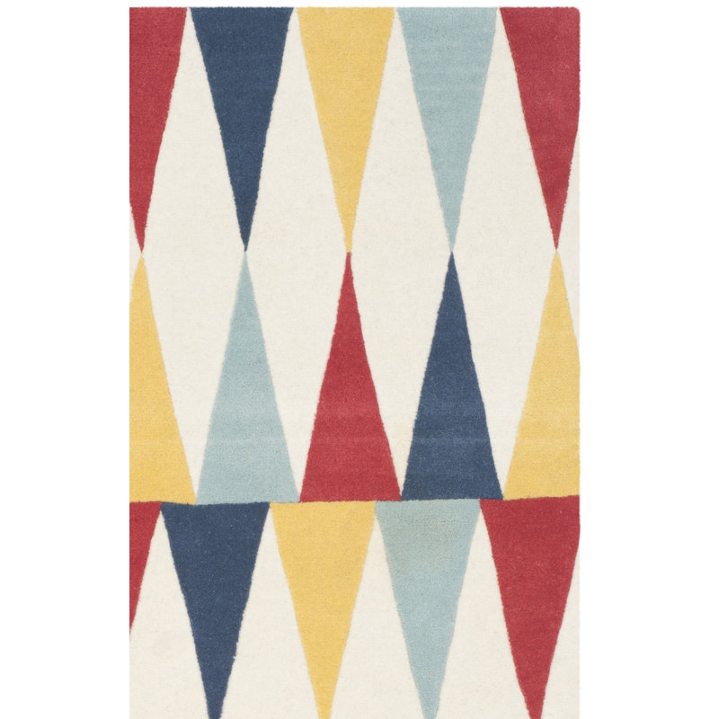 Tapis en laine touffeté à la main Geraro Martha Stewart, Bleu / Rouge / Jaune, Rectangle 8 pi x 10 pi