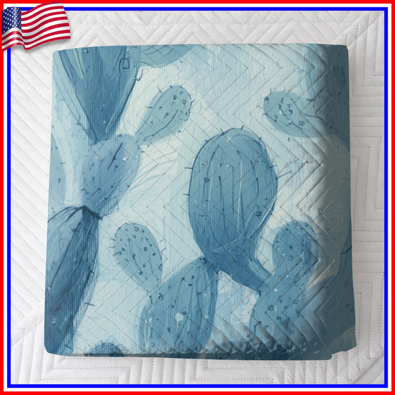 Couvre-lit matelassé bleu Cactus Illustration , Très grand lit