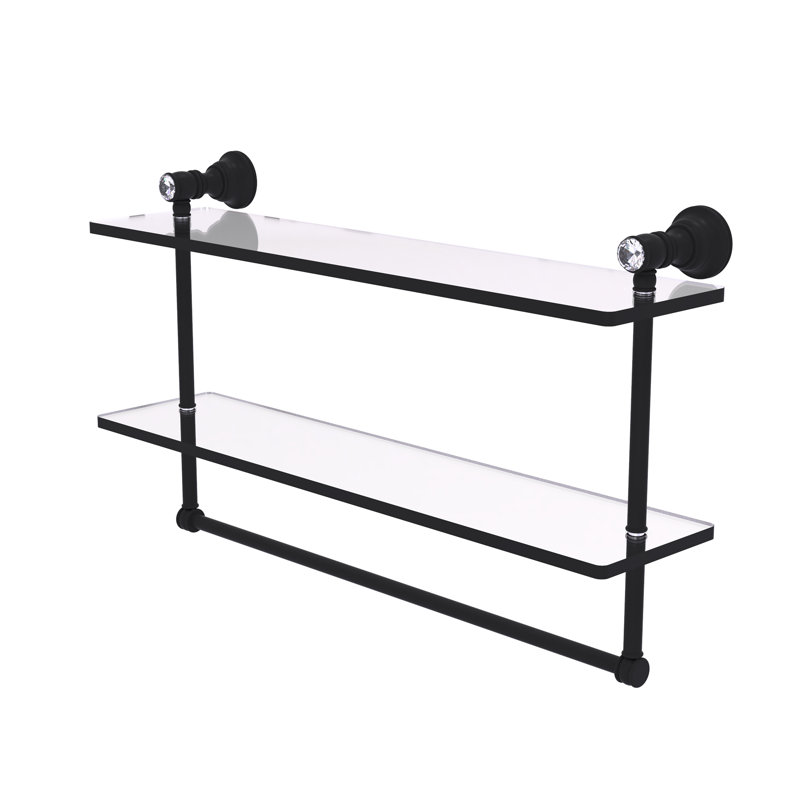 Étagère murale double en cristal Freyja, H 5,54 po x l 22 po x P 9,5 po, Noir mat