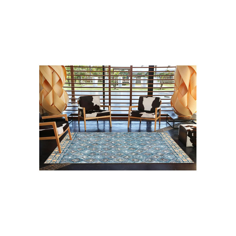 Tapis décoratif à motif géométrique et à motif géométrique bleu clair lavable à la machine