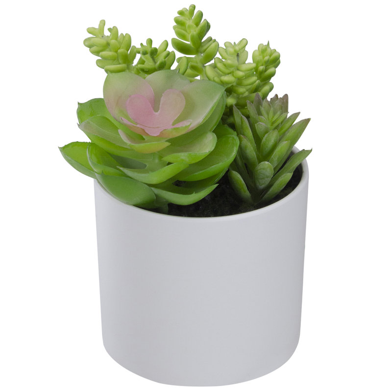 Arrangement artificiel mixte 5,5 po dans un pot blanc