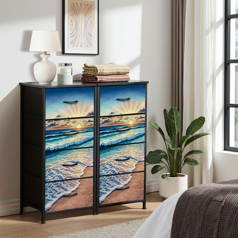 4 Drawer Dresser for Bedroom, Narrow Chest of Drawers, Wooden Top and Study Iron Frame 18"x37.5"-(WxH)