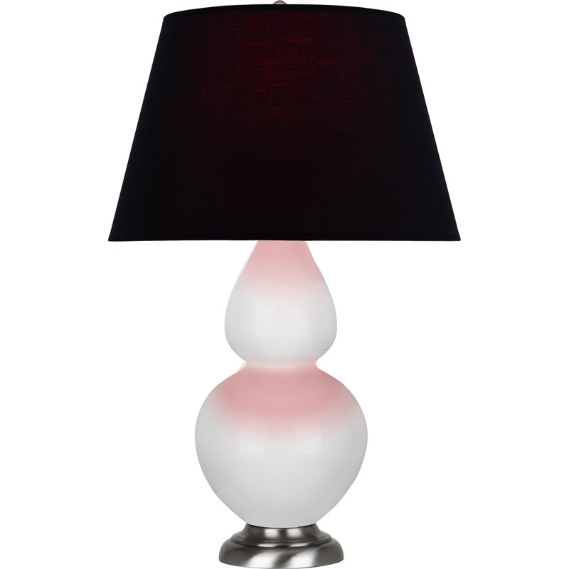 Lampe de table double gourde en céramique, Noir / Rouge, Marguerite émaillée / argent antique, Argent argent