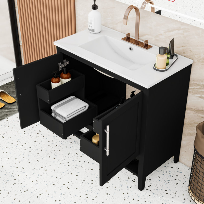 Meuble-lavabo de salle de bain avec lavabo, portes et tiroirs