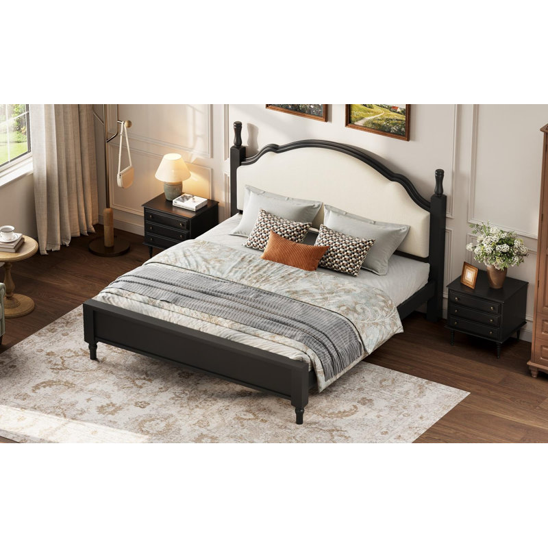 Structure de lit rembourrée, Black,Beige