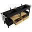 Meuble-lavabo modulaire de style industriel de 72 po avec deux unités de 36 po avec caractéristiques, tiroir à fermeture en douceur, bac de rangement ouvert, barre à serviettes réglable, quincaillerie, noir mat et chêne, fabrication en quartz,