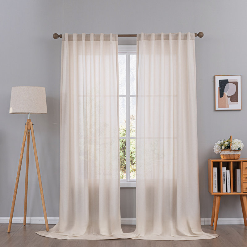 Paire de rideaux semi-transparents Dabachi, L 52 po x L 108 po, Crème
