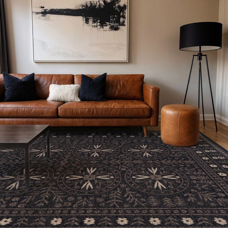 Tapis d'intérieur tissé à la machine Bolvan, 6' 6" x 9', Darkgray