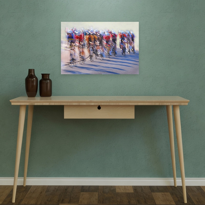 Speeding Cyclists Race Abstract Contemporary Wall Art Print, 12" H x 18" W