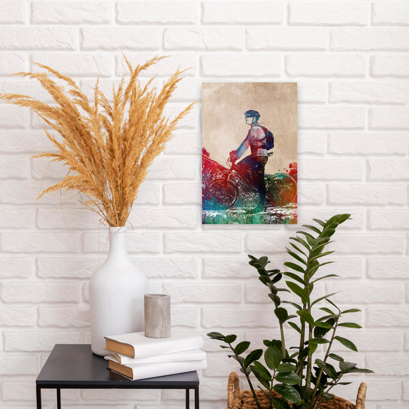 «Vibrant Mountain Biker», art mural cheval contemporain, 18" H x 12" W