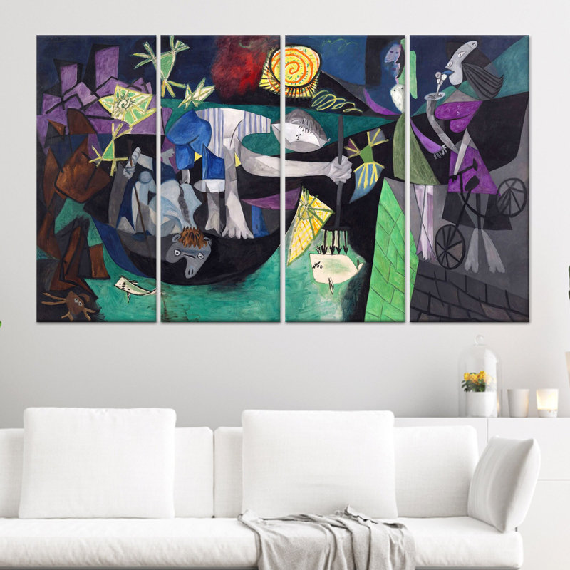 Toile imprimée: Picasso, pêche nocturne à Antibes - décor surréel moderne, toile tendue 4P, 31,5 po H x 63 po l