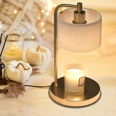 Lampe chauffe-bougie avec minuterie, lampe chauffe-cire à intensité variable pour bougies parfumées avec ampoules (dorée)