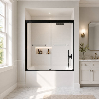 56-60" W x 60" H Framed Double Sliding Shower Door, 5/16" Tempered Glass, Matte Black