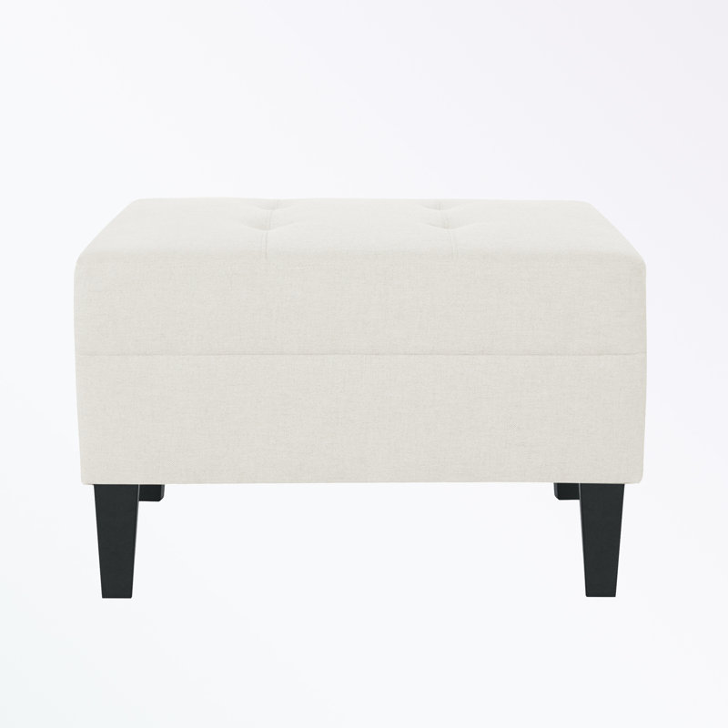 Anjuman Upholstered Ottoman, Ivory Polyester, Ivory 