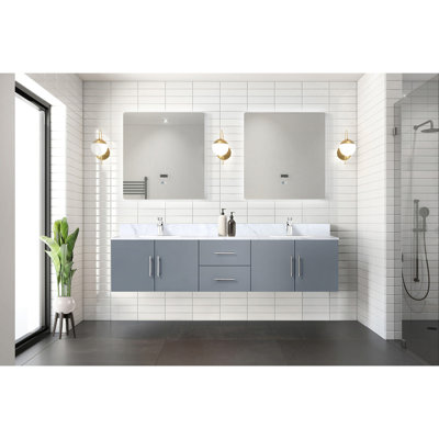 Meuble-lavabo double D 22 po, comptoir en marbre de Carrare, ensemble de robinet et miroirs à DEL de 30 po