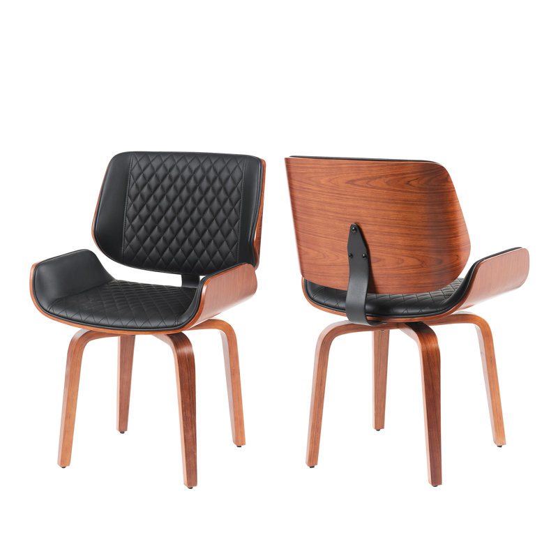 Fauteuil ergonomique pivotant de style Mid-Century à 360 degrés, revêtu de cuir d'unité centrale, coutures à losanges beiges, bois gris brun pour la cuisine