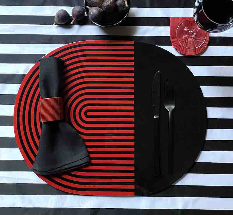 Lacquer Stripe Coasters, Gray/Yellow