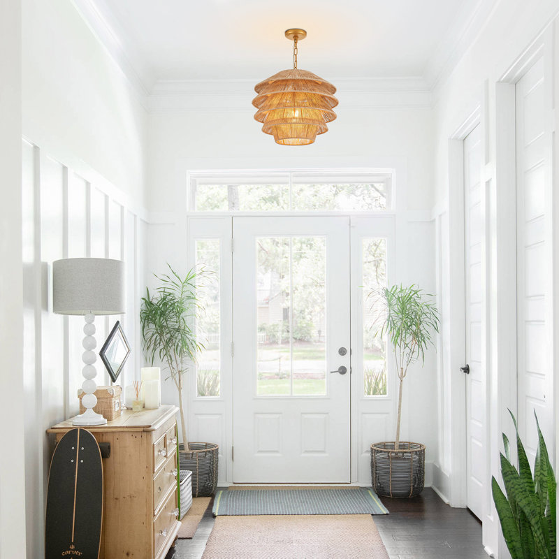 Dia 17.72 Inches, 1-Light Modern Farmhouse Chandelier With Hand-Weaving Shade