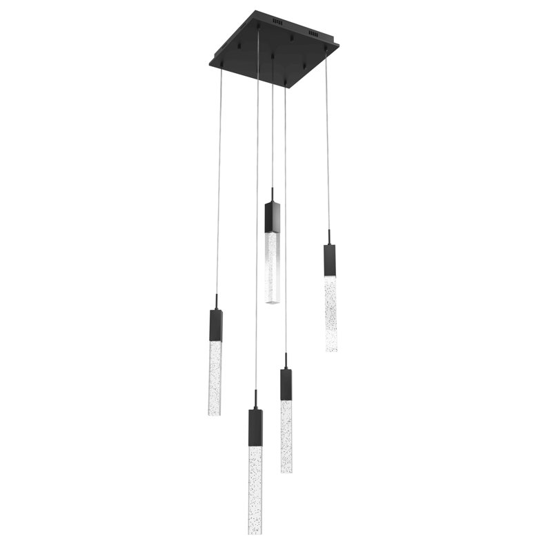 Glacier 5 - Light Pendant, Matte Black, Clear Solid Crystal Bubbled Prisms