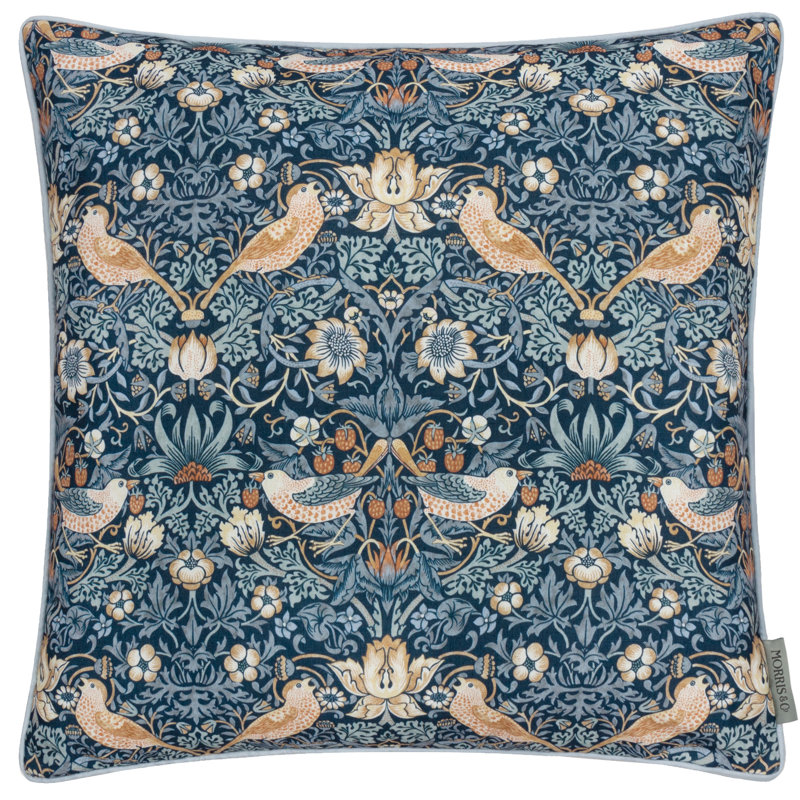 Strawberry Thief Indoor / Outdoor Floral Square Cushion Cover, Blue, Polyester