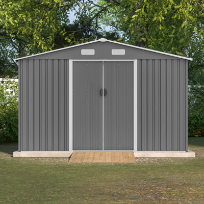 Rangement extérieur en métal 10 pi x 8 pi, portes verrouillables, remise de finition grise avec pi