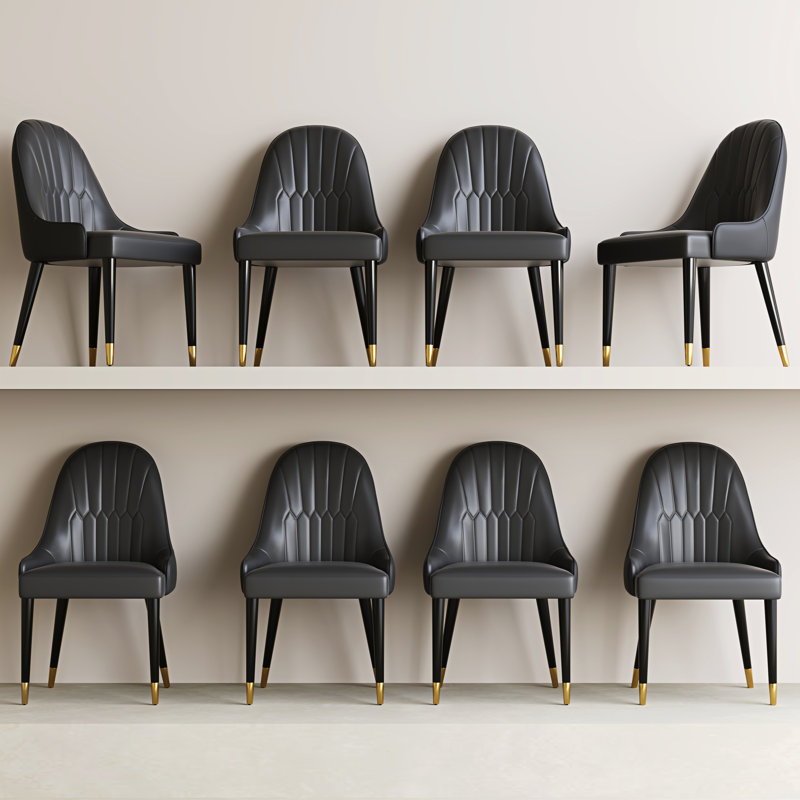 Chaise d'appoint rembourrée en similicuir Frania, Noir, 8